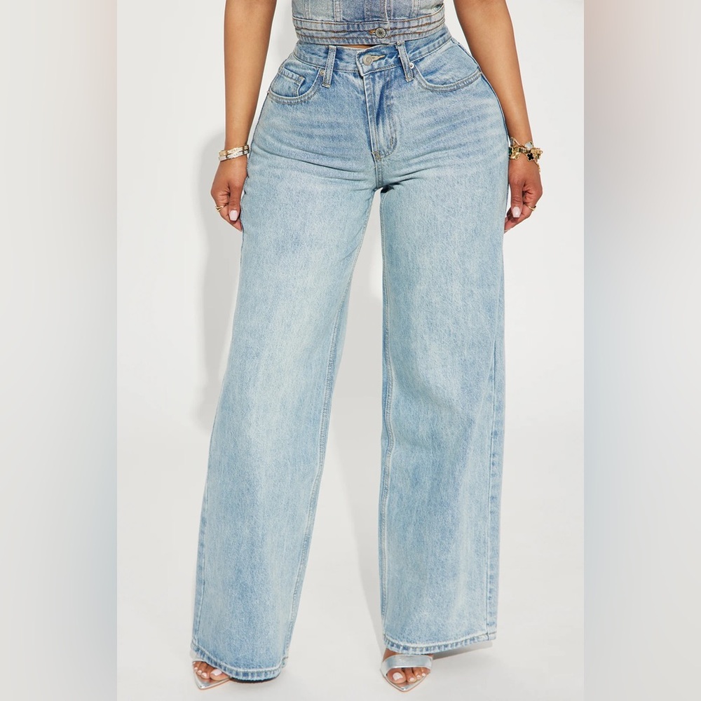 Fashion Nova Blue Flare Wide Leg Jeans